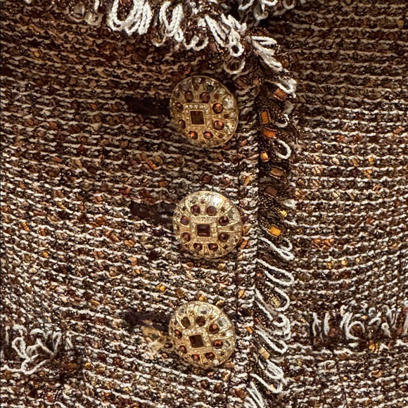 ST. JOHN COUTURE TWO PIECE SUIT SKIRT IN BRONZE GOLD WHITE METALLIC KNIT SIZE 2 - Picture 3 of 15